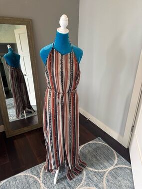 Luxxel Striped Jumpsuit in rust and navy
